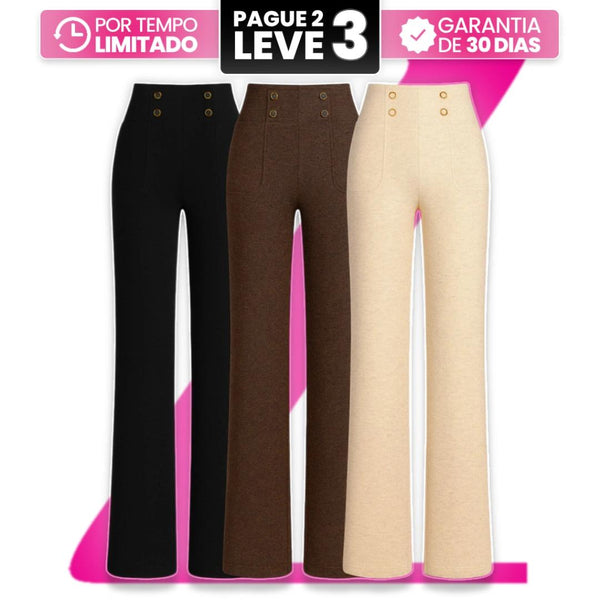 [LEVE 3 PAGUE 2] Calça Feminina em Algodão, Poliéster e Viscose de Cintura Alta